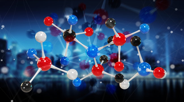 Modern digital molecule structure 3D rendering