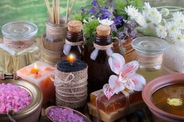 SPA accessories for massage in a composition on a light background