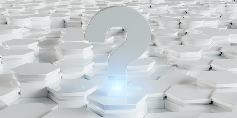 White question icon on hexagons background 3D rendering