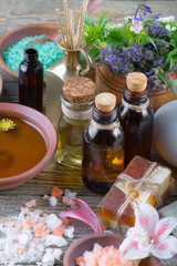 SPA accessories for massage in a composition on a light background