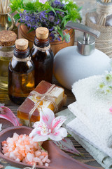 SPA accessories for massage in a composition on a light background