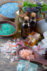 SPA accessories for massage in a composition on a light background