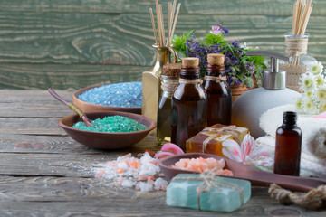 SPA accessories for massage in a composition on a light background