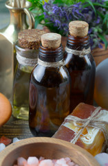 SPA accessories for massage in a composition on a light background