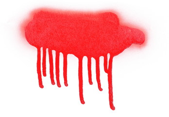 Red spray stain, graffiti dripping isolated on white background, clipping path