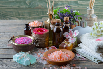 SPA accessories for massage in a composition on a light background