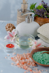 SPA accessories for massage in a composition on a light background