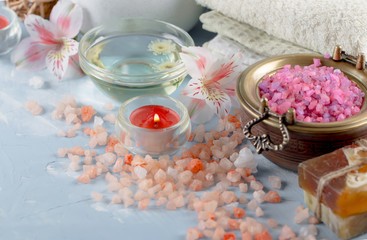 SPA accessories for massage in a composition on a light background