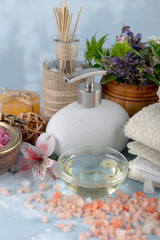 SPA accessories for massage in a composition on a light background
