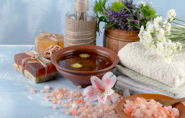 SPA accessories for massage in a composition on a light background