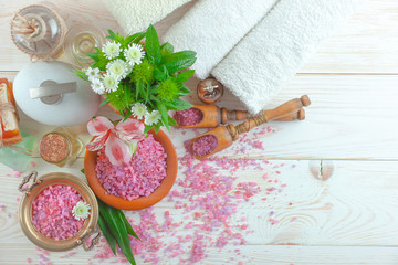 SPA accessories for massage in a composition on a light background