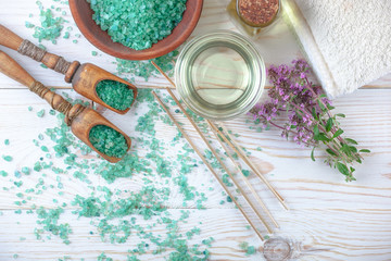 SPA accessories for massage in a composition on a light background