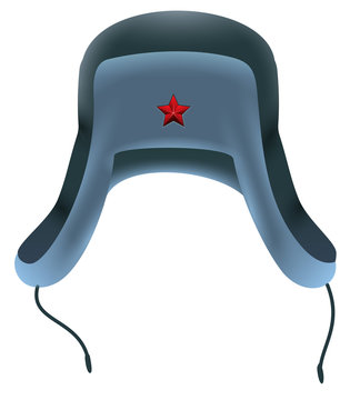 Russian winter hat with red star icon