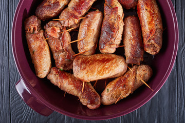 fried italian Braciole in a dutch oven