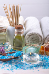 SPA accessories for massage in a composition on a light background