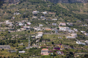 Fototapeta na wymiar Exclusive villas and apartments on the rocky coast of Amalfi. Campania. Italy
