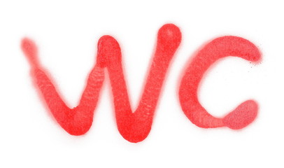 Red spray stain, graffiti wc isolated on white background, clipping path