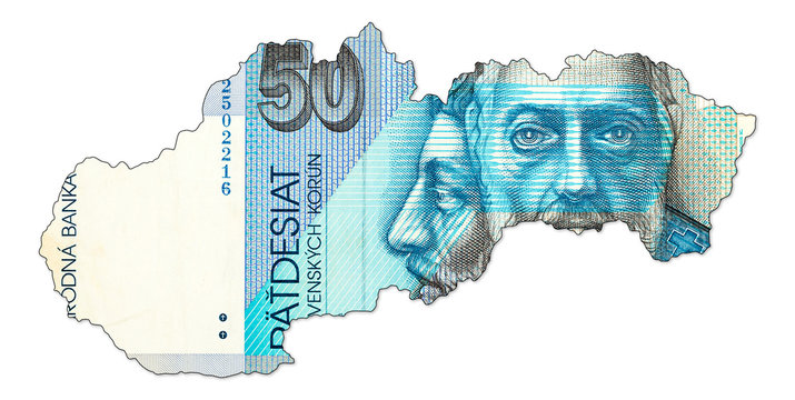 50 slovak koruna bank note obverse in shape of slovakia