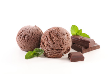 chocolate ice cream ball isolated on white background