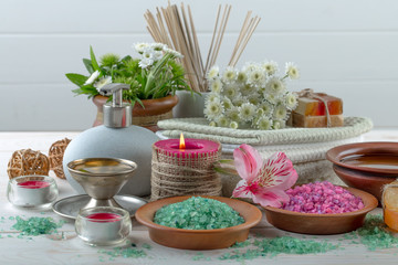 SPA accessories for massage in a composition on a light background