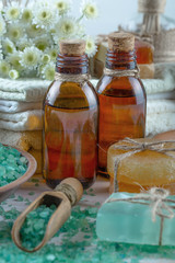 SPA accessories for massage in a composition on a light background