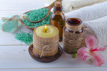 SPA accessories for massage in a composition on a light background