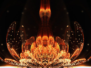 Fototapeta premium Pomarańczowy fraktal kwiat z pyłkiem, cyfrowe grafiki do kreatywnego projektowania graficznego
