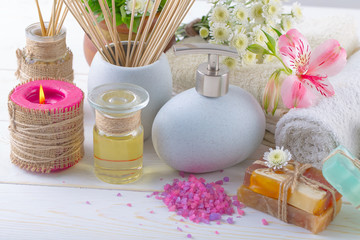 SPA accessories for massage in a composition on a light background