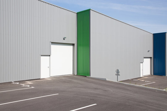 Exterior of modern industrial warehouse building