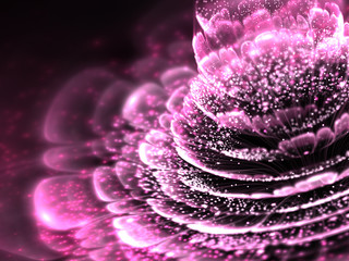 Magical pink fractal flower with pollen, digital artwork for creative graphic design