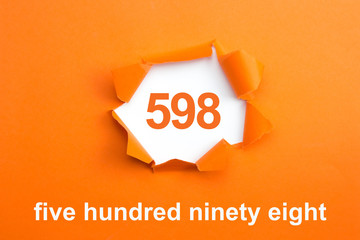 Number 598 - Number written text five hundred ninety eight
