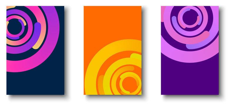 Purple and orange backgrounds with circles pattern.