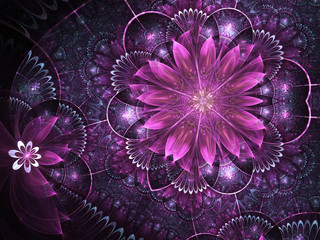 Dark purple fractal flower, digital artwork for creative graphic design - 207882935
