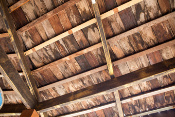 The ceiling is made of wood