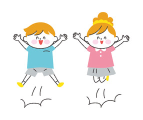 ジャンプする子供の男女