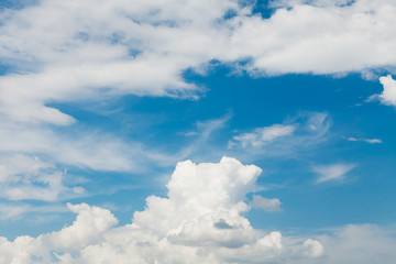 Naklejka na ściany i meble Fluffy pure clouds, blue sky wallpaper. Atmosphere background.