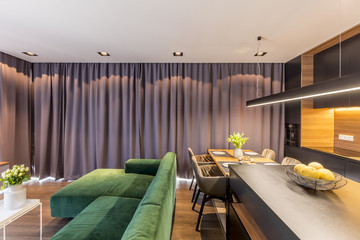 Green and grey apartment interior