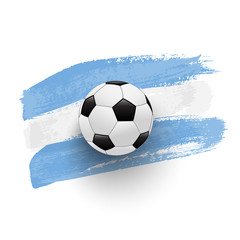 Fototapeta premium Realistic soccer ball on flag of Argentina made of brush strokes. Vector design element.