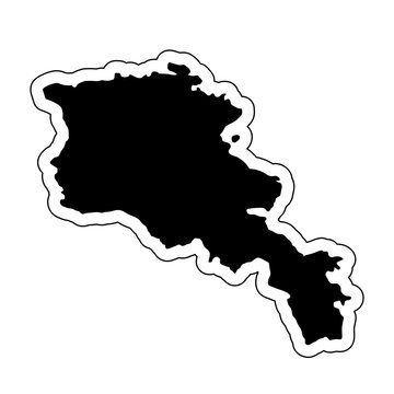 Black silhouette of the country Armenia with the contour line or frame. Effect of stickers, tag and label. Vector illustration.
