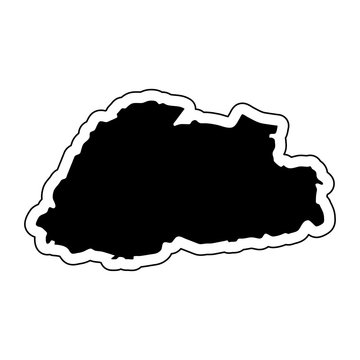 Black silhouette of the country Bhutan with the contour line or frame. Effect of stickers, tag and label. Vector illustration.