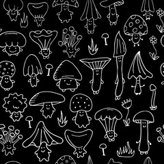 Smiling mushrooms, seamless pattern for your design