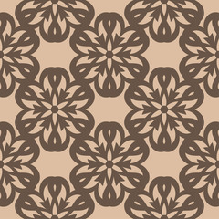 Brown floral seamless pattern on beige background