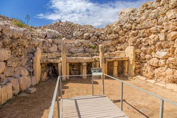 The island of Gozo, Malta. Altar of one of the sanctuaries of the megalithic complex of Ggantija. UNESCO World Heritage List