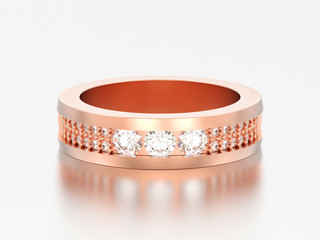 3D illustration rose gold engagement wedding anniversary band diamond ring