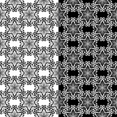 Black and white floral seamless patterns. Set of backgrounds