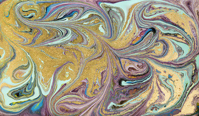Marble abstract acrylic background. Marbling artwork texture. Agate ripple pattern. Gold powder.