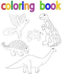 white background, book coloring, dinosaur, set