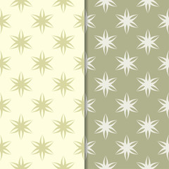 Olive green floral backgrounds. Set of seamless patterns