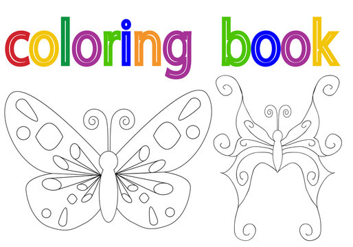 vector, on white background, book coloring butterfly