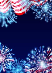 4th of July, American Independence Day celebration Flyer, Banner, Template or Invitation design with National Flag and Sparkling Fireworks. - 207889159